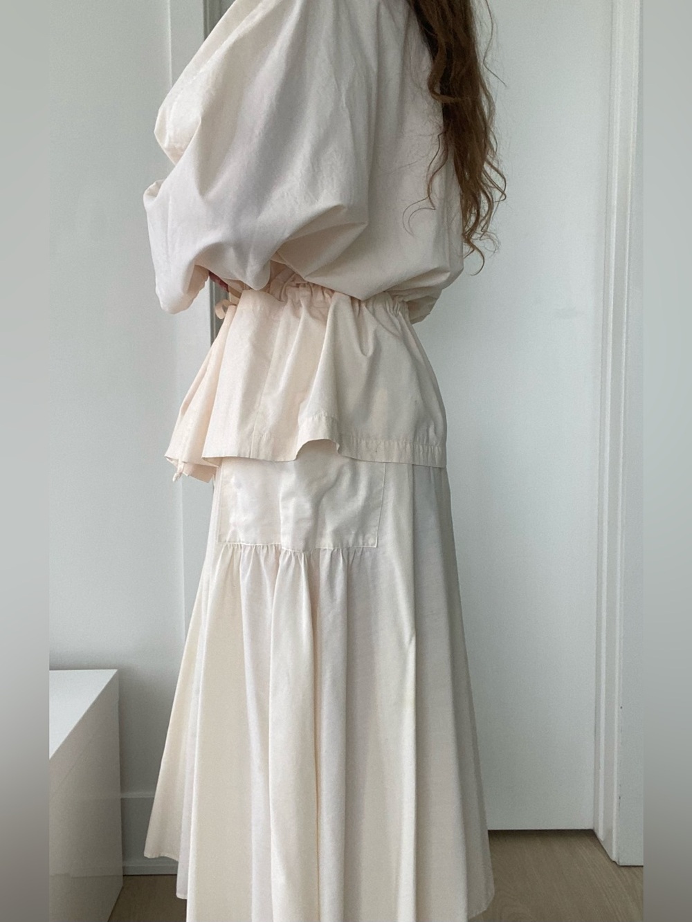 Lagen Look unlabelled 100% Cotton 2 piece cream colour top and skirt size S & L - Picture 7 of 10
